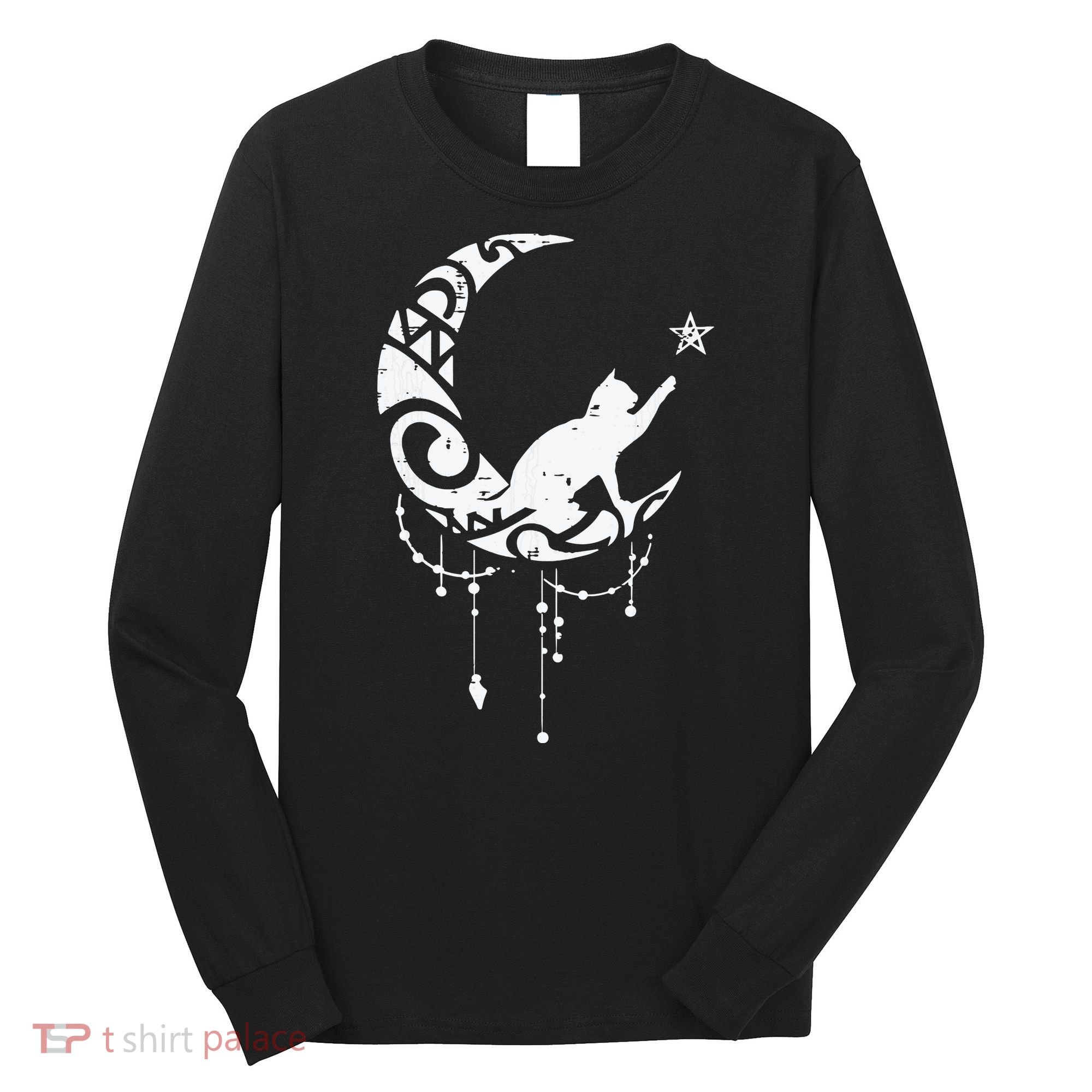 Crescent Moon Cat Star Mystical Celestial Women Girl Long Sleeve Shirt