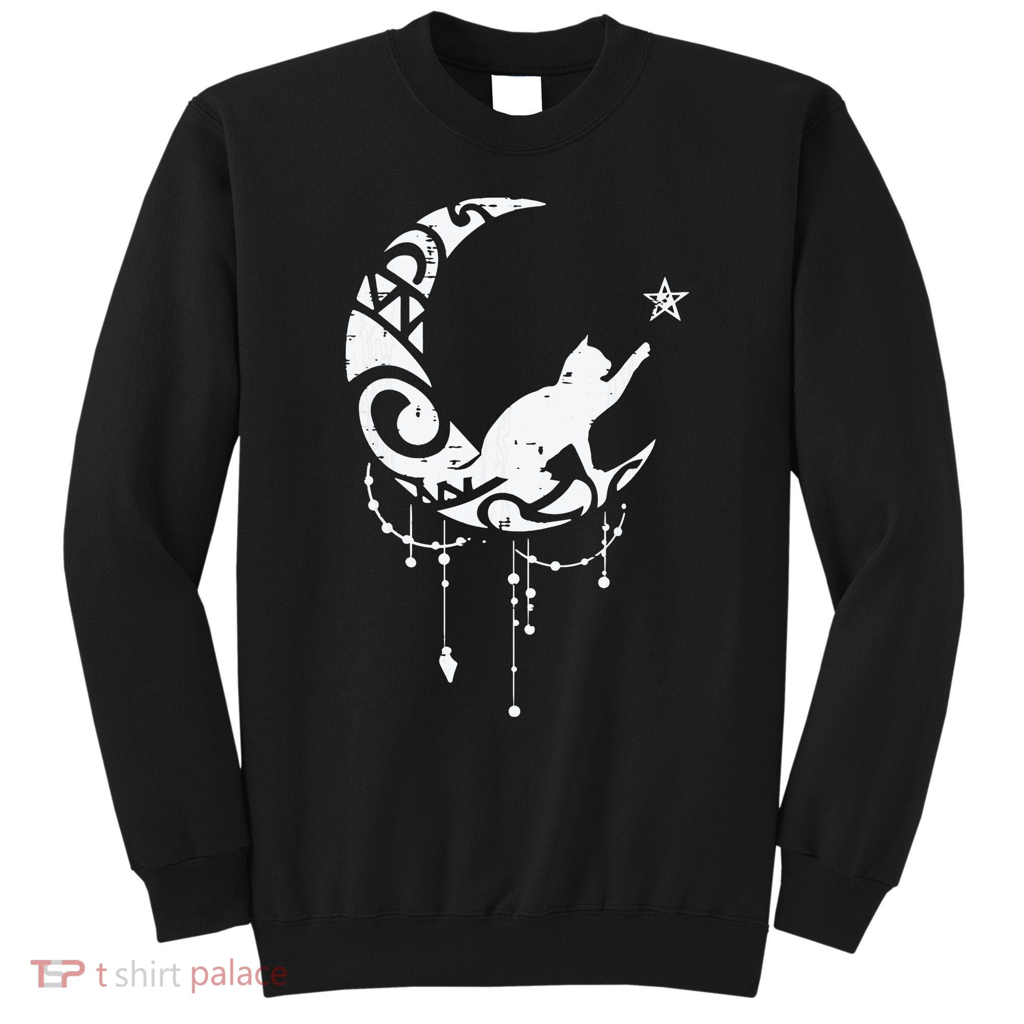 Crescent Moon Cat Star Mystical Celestial Women Girl Sweatshirt