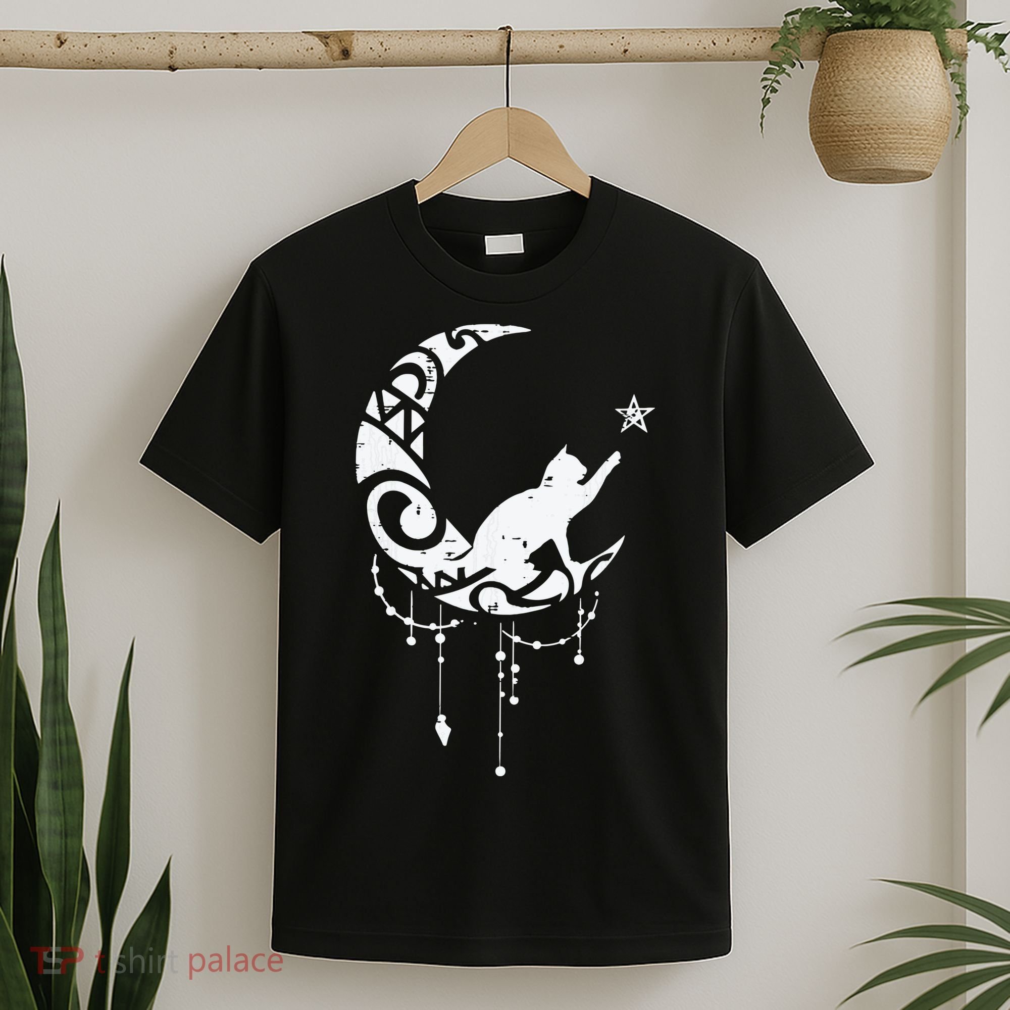 Crescent Moon Cat Star Mystical Celestial Women Girl T-Shirt