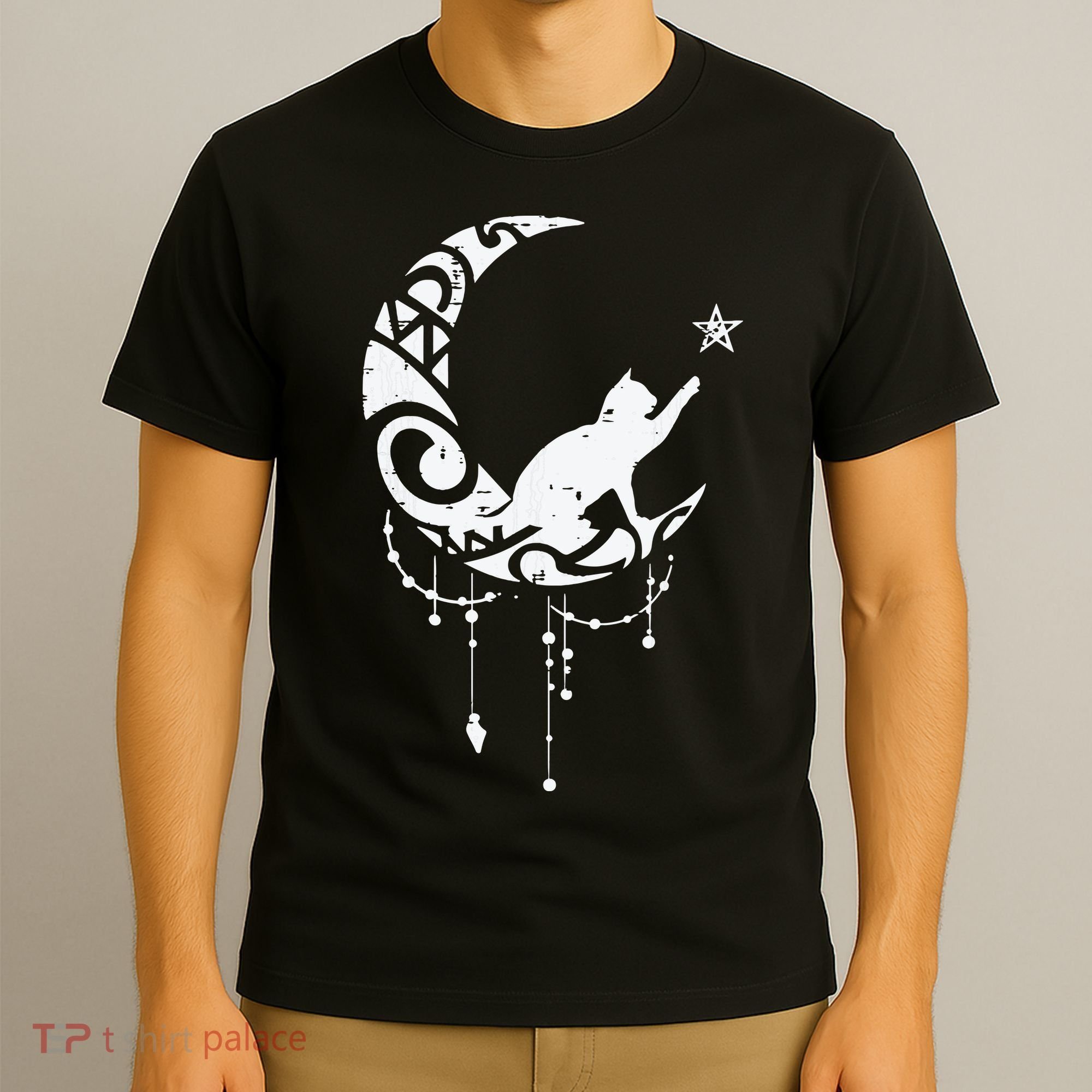 Crescent Moon Cat Star Mystical Celestial Women Girl T-Shirt