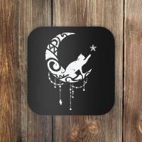 Crescent Moon Cat Star Mystical Celestial Women Girl Coaster thumb 0