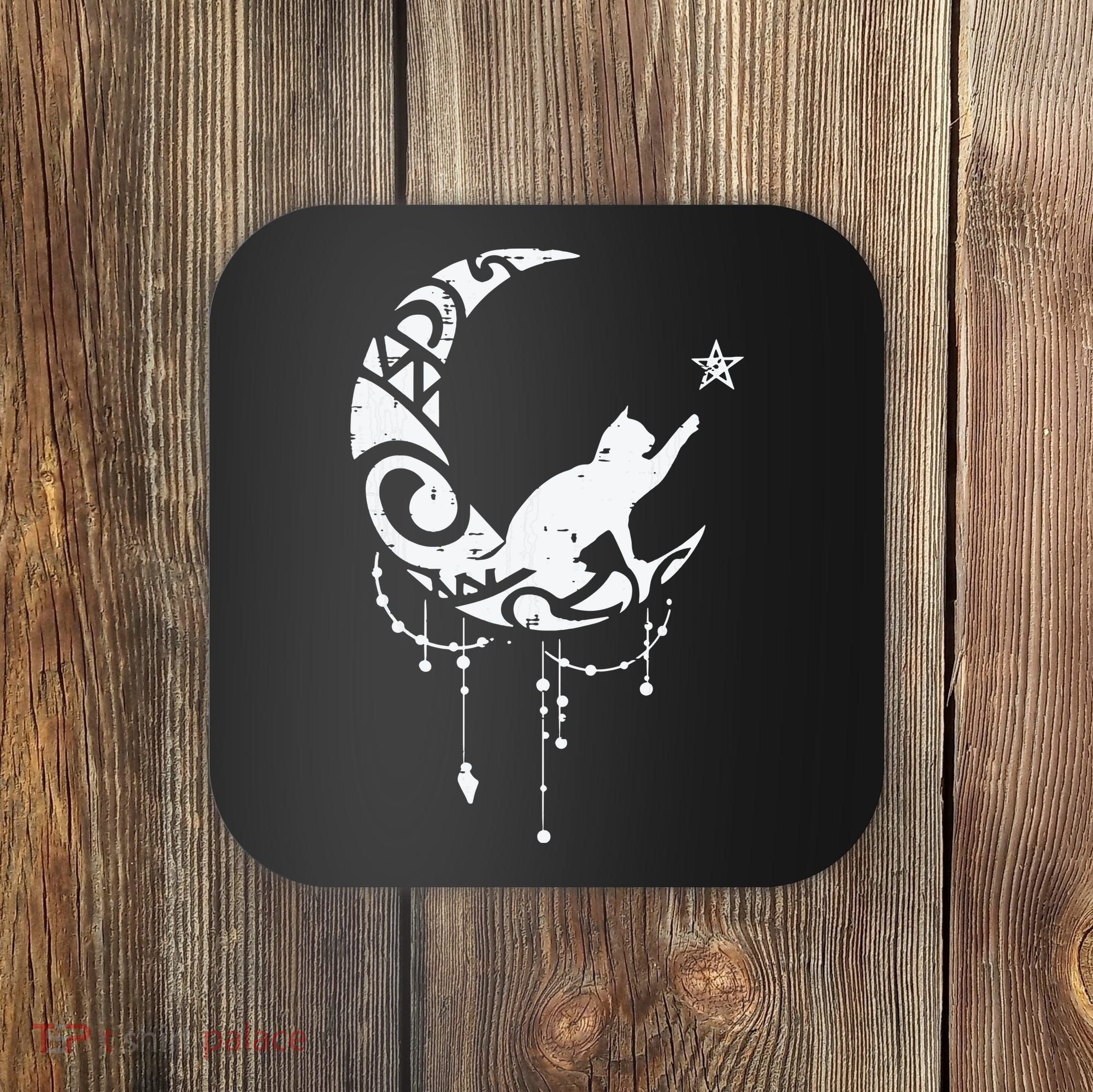 Crescent Moon Cat Star Mystical Celestial Women Girl Coaster