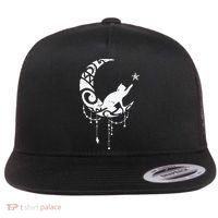 Crescent Moon Cat Star Mystical Celestial Women Girl Flat Bill Trucker Hat thumb 0