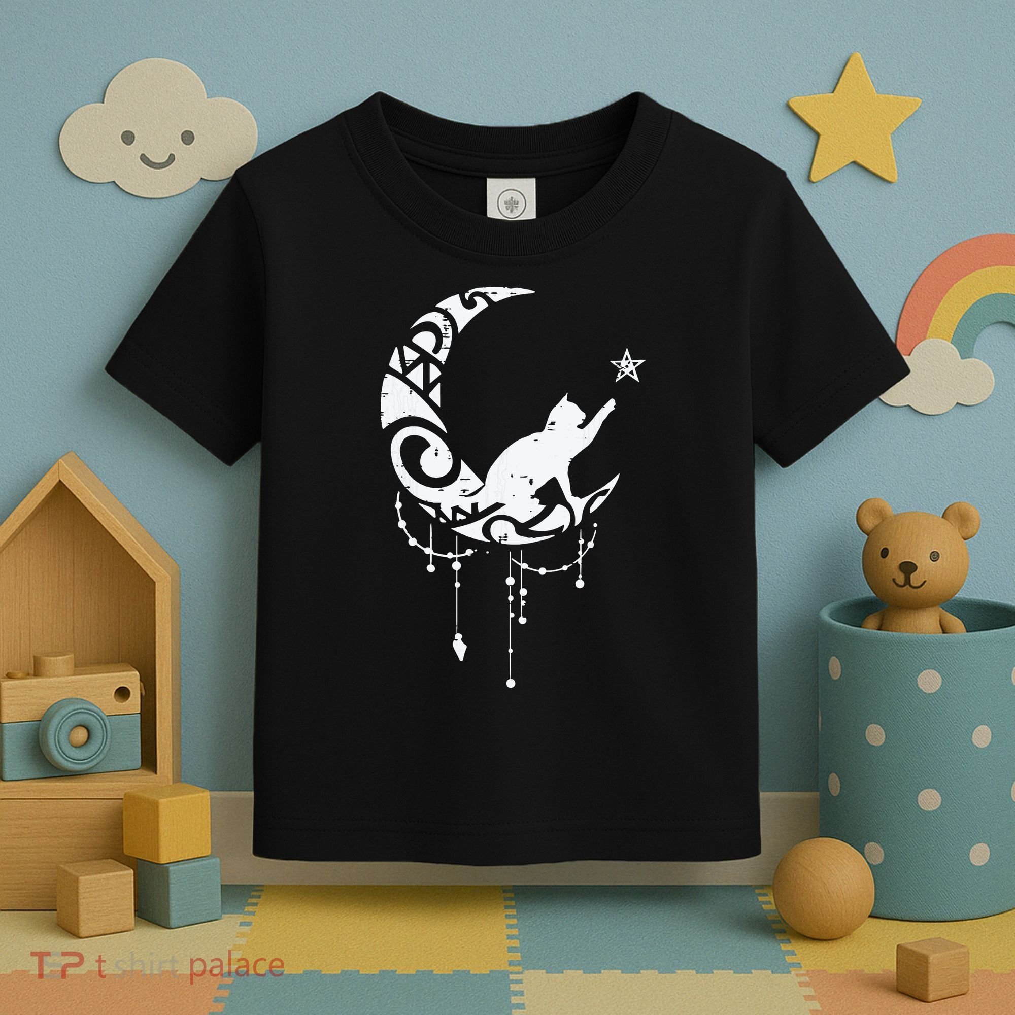 Crescent Moon Cat Star Mystical Celestial Women Girl Toddler T-Shirt