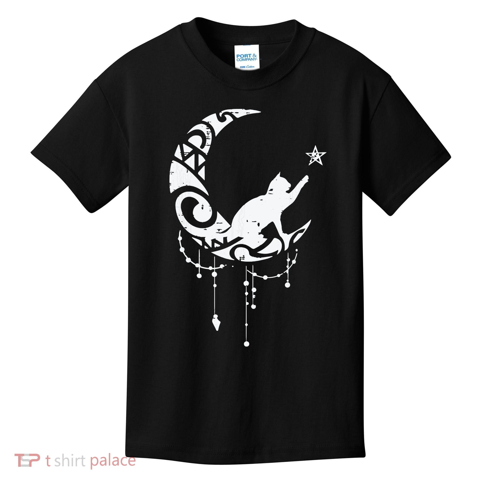 Crescent Moon Cat Star Mystical Celestial Women Girl Kids T-Shirt