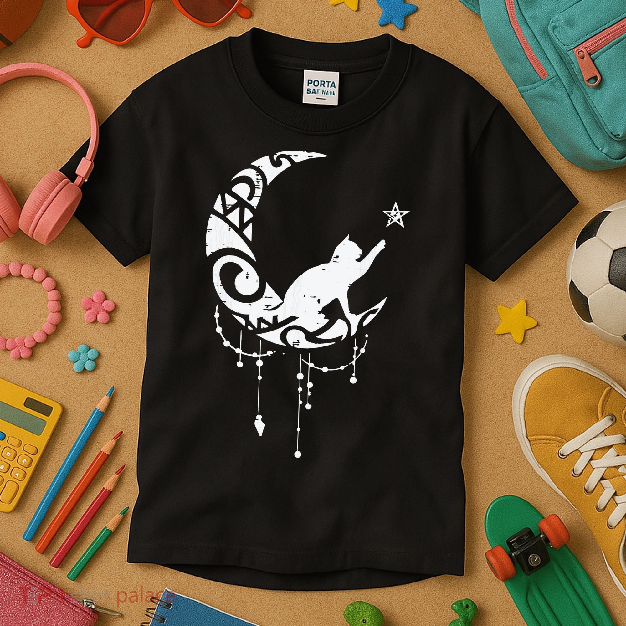 Crescent Moon Cat Star Mystical Celestial Women Girl Kids T-Shirt