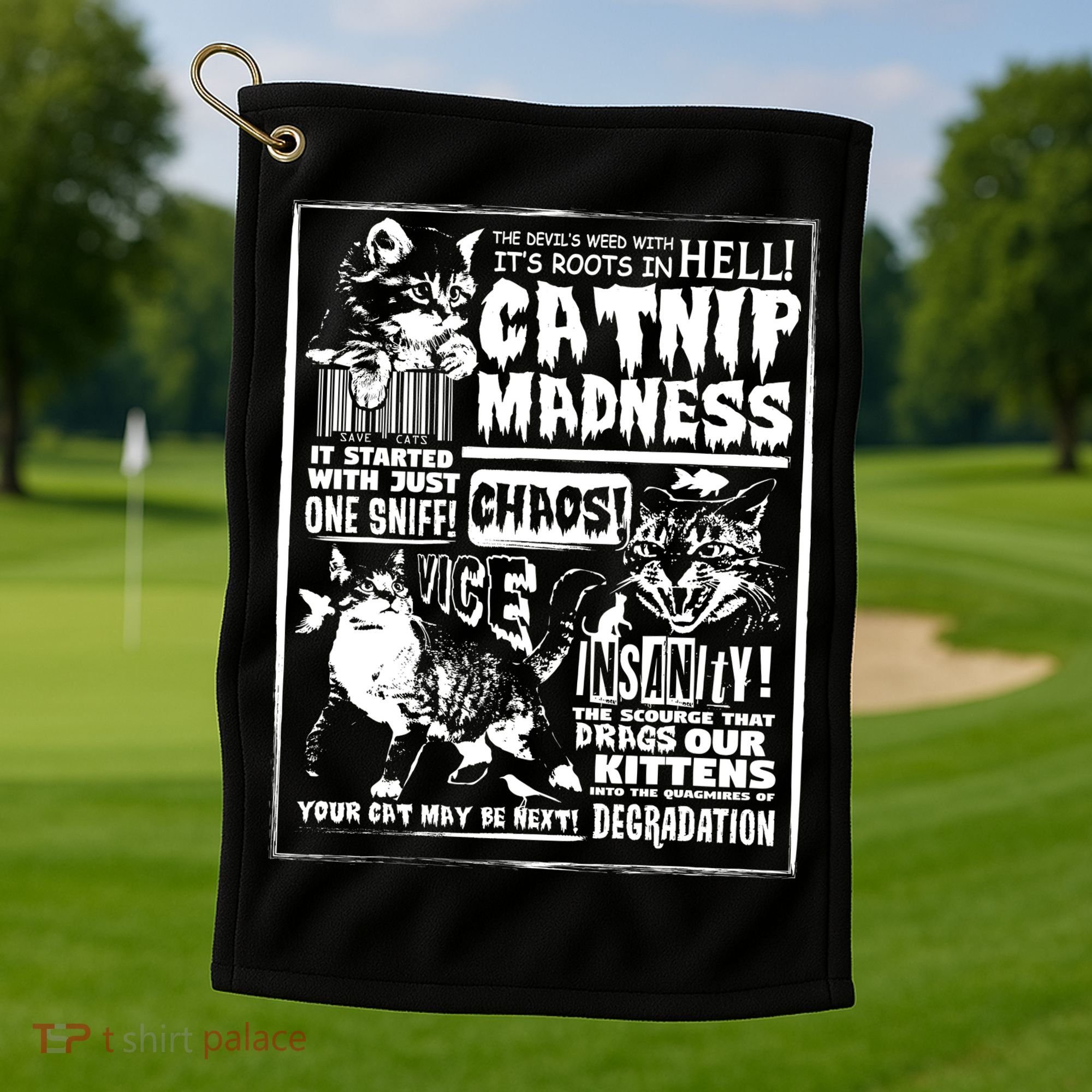Catnip Madness Cute Kitten Cat Lover Gift For Cat Owners Golf Towel