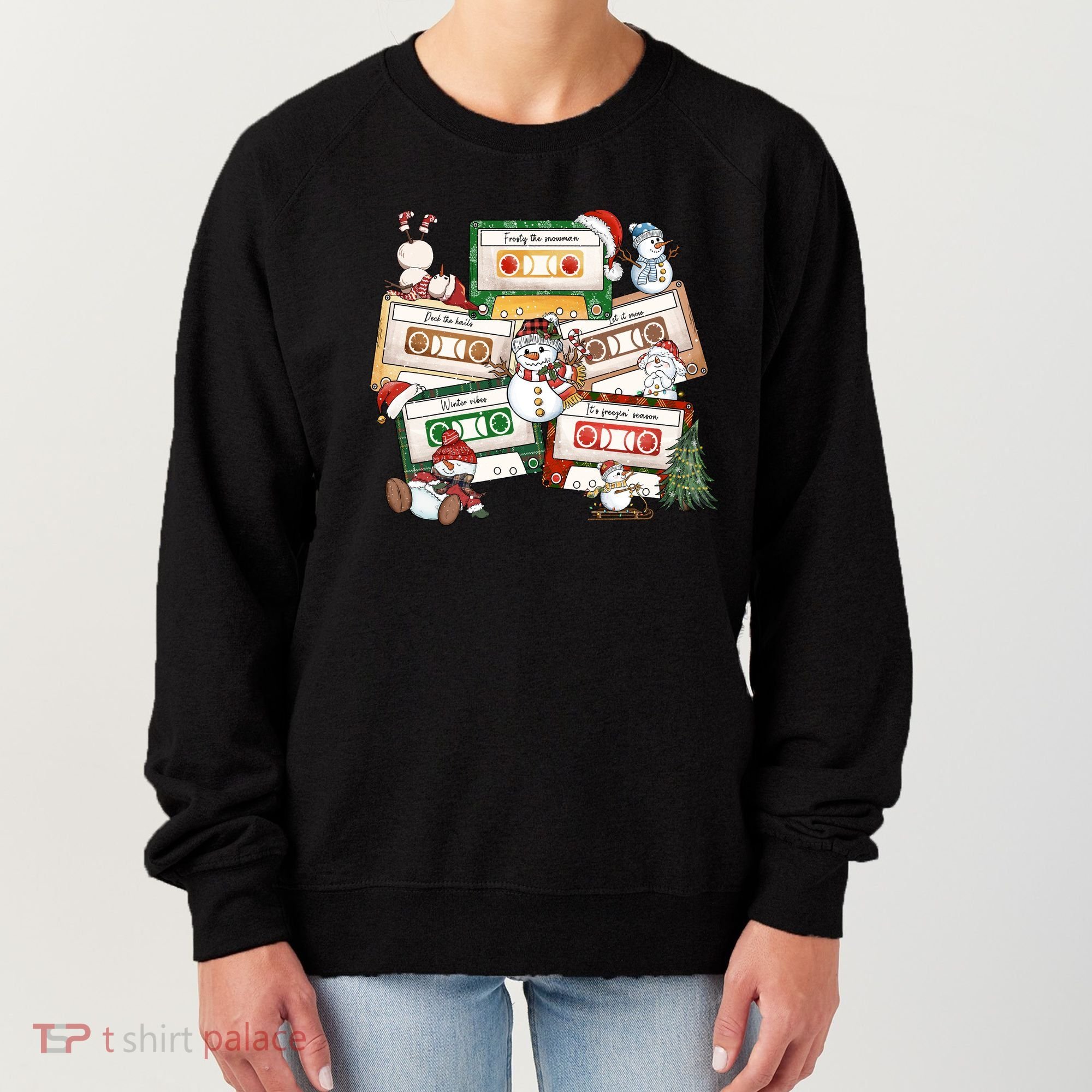 Christmas Music Cassette Tapes Christmas Tree Funny Xmas Gift Women's Sweatshirt