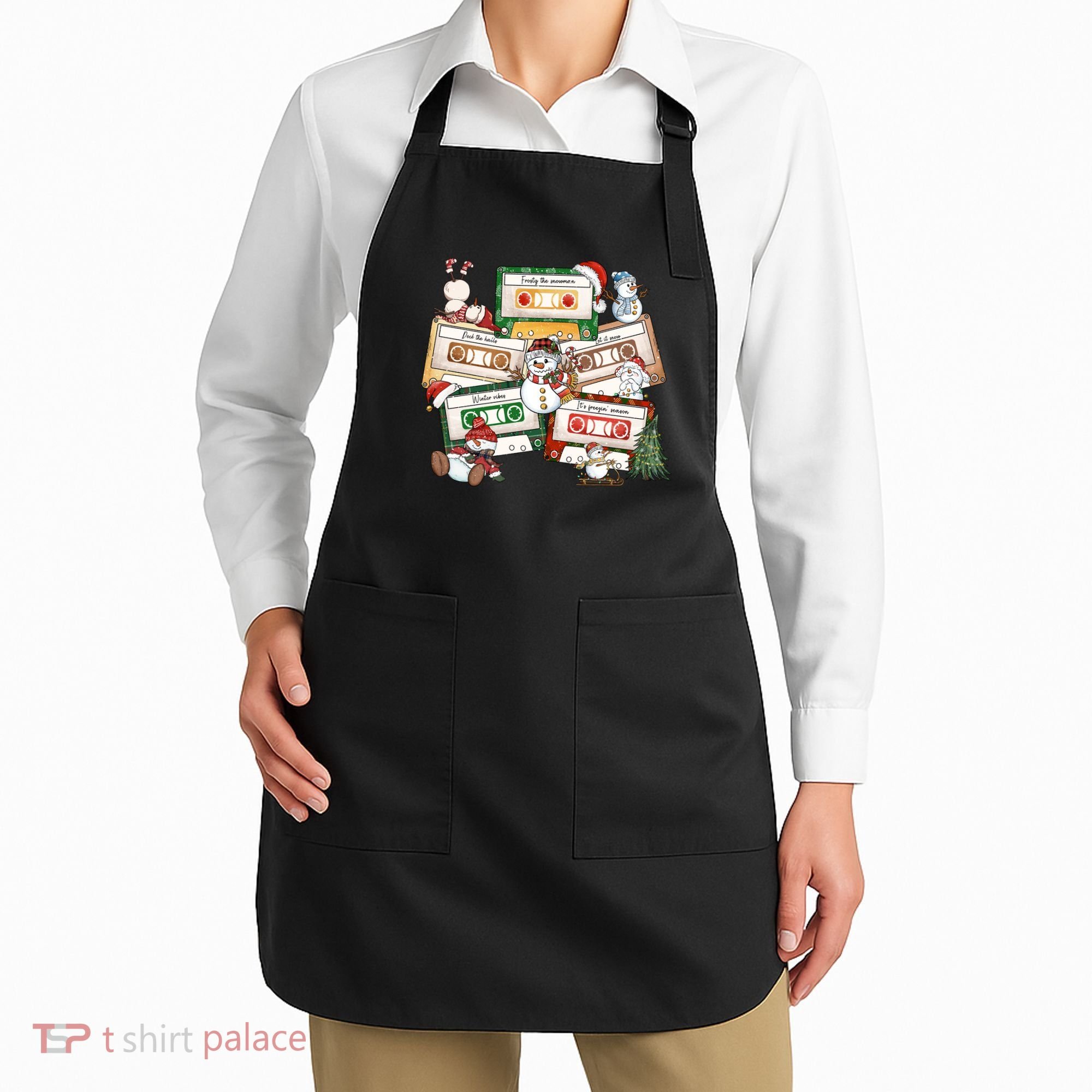 Christmas Music Cassette Tapes Christmas Tree Funny Xmas Gift Apron