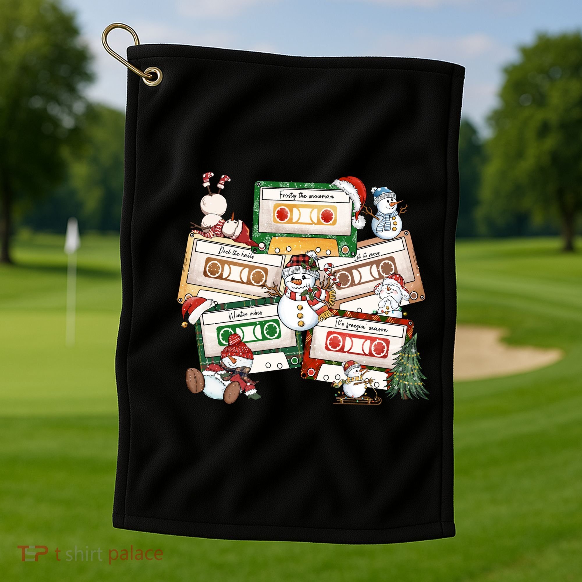 Christmas Music Cassette Tapes Christmas Tree Funny Xmas Gift Golf Towel