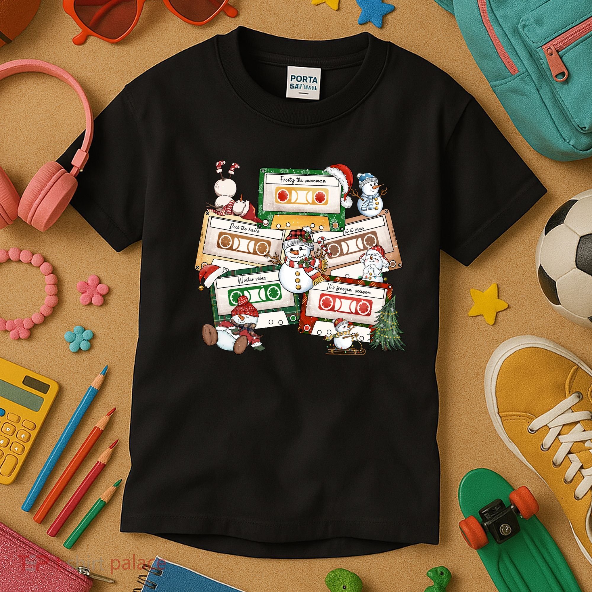Christmas Music Cassette Tapes Christmas Tree Funny Xmas Gift Kids T-Shirt
