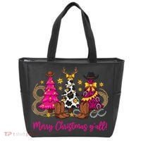 Cowgirl Merry Christmas Y'all Tote Bag thumb 0