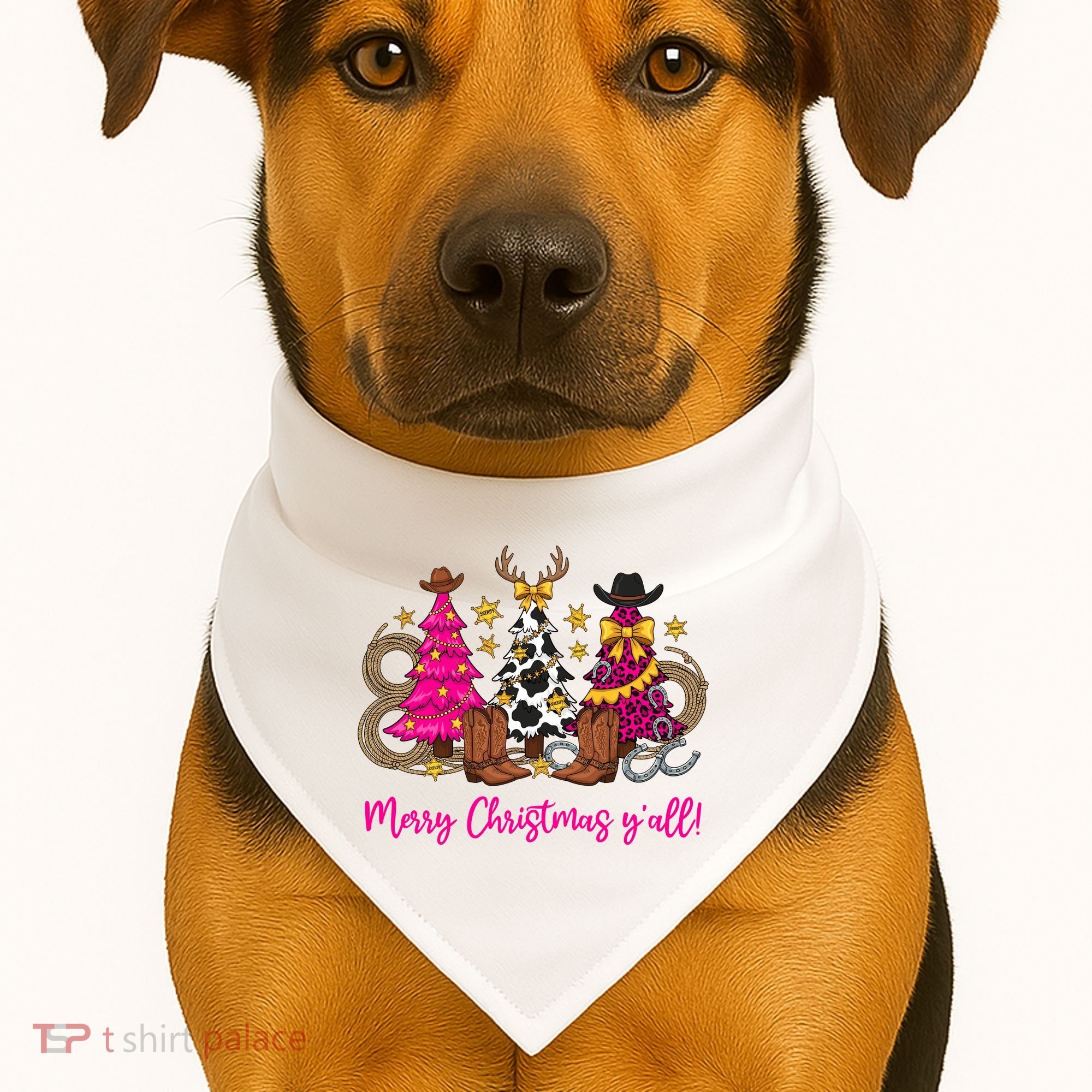 Cowgirl Merry Christmas Y'all USA-Made Doggie Bandana