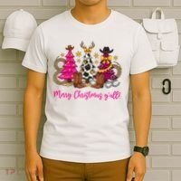 Cowgirl Merry Christmas Y'all T-Shirt thumb 6