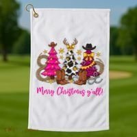 Cowgirl Merry Christmas Y'all Golf Towel thumb 1