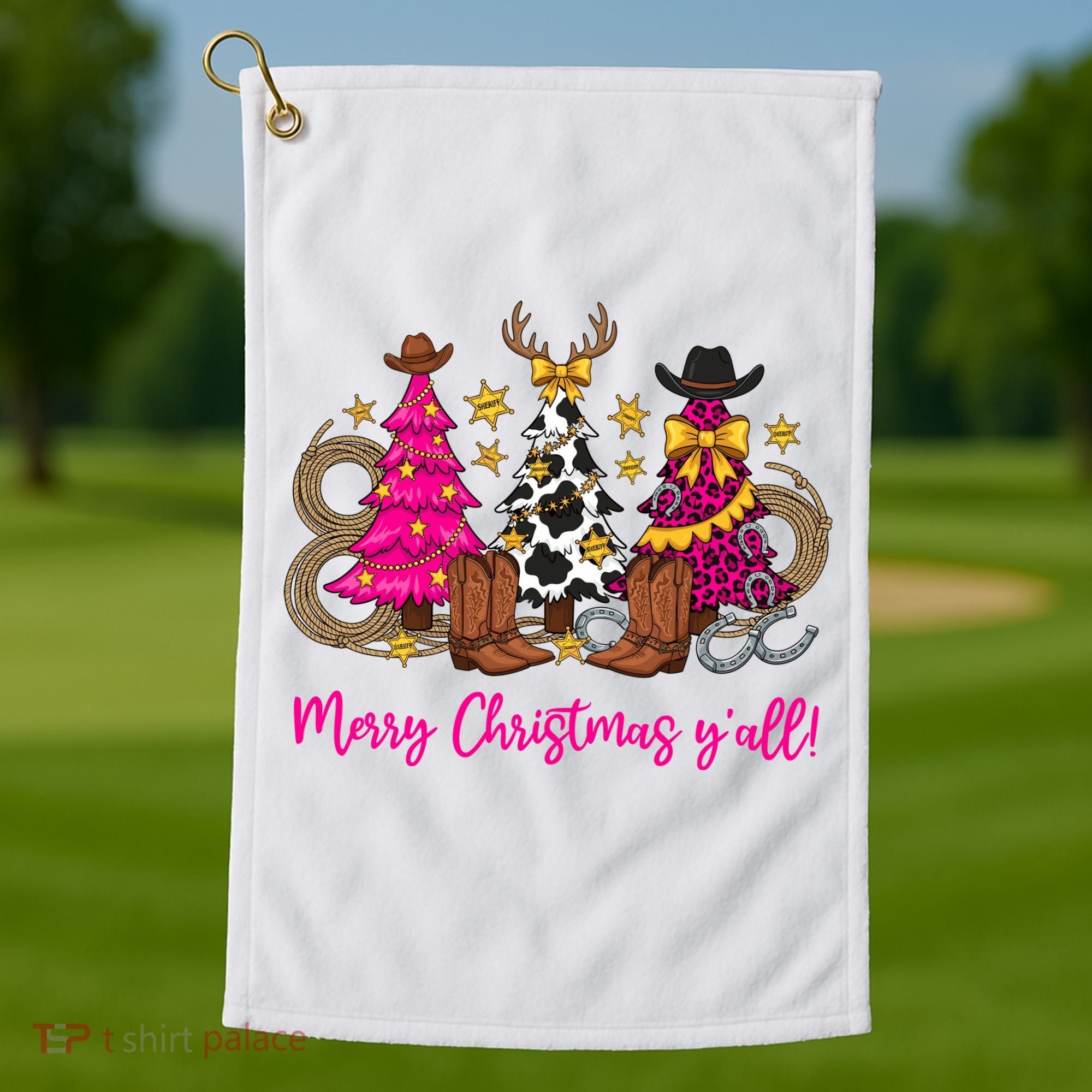 Cowgirl Merry Christmas Y'all Golf Towel