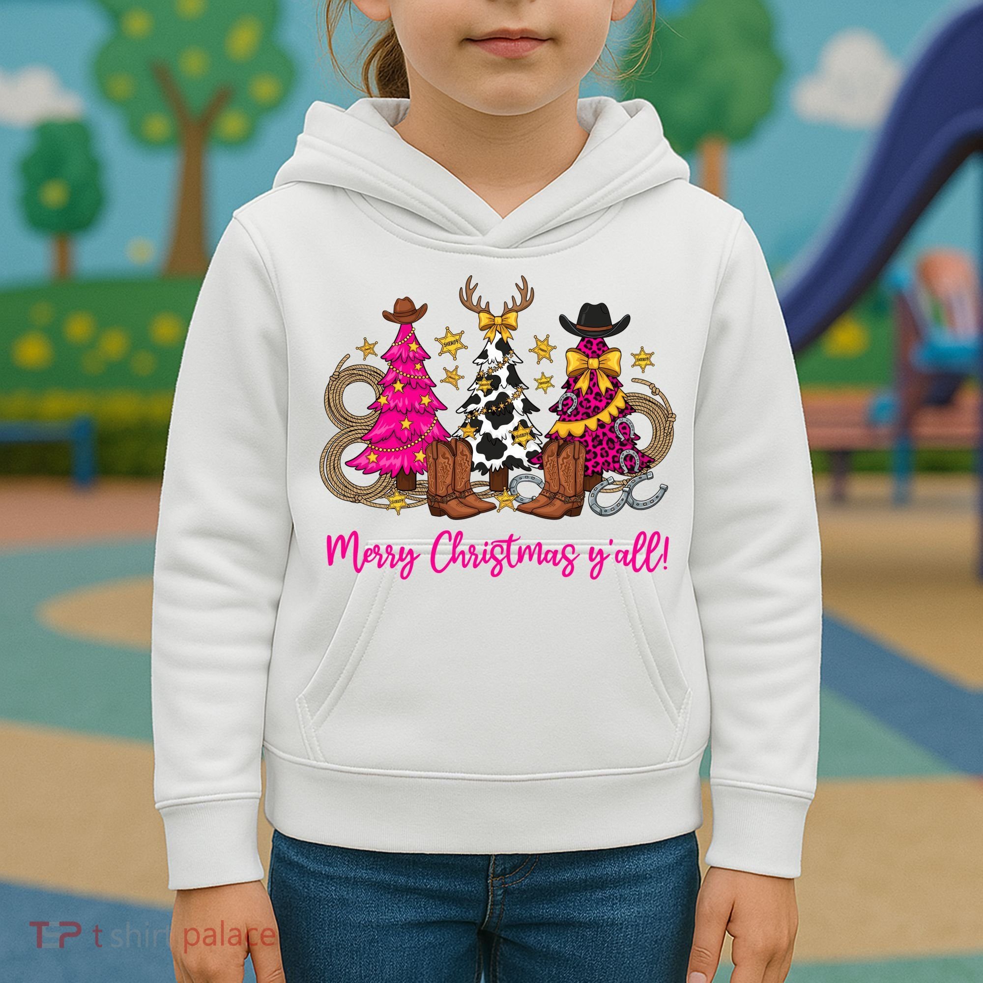 Cowgirl Merry Christmas Y'all Kids Hoodie