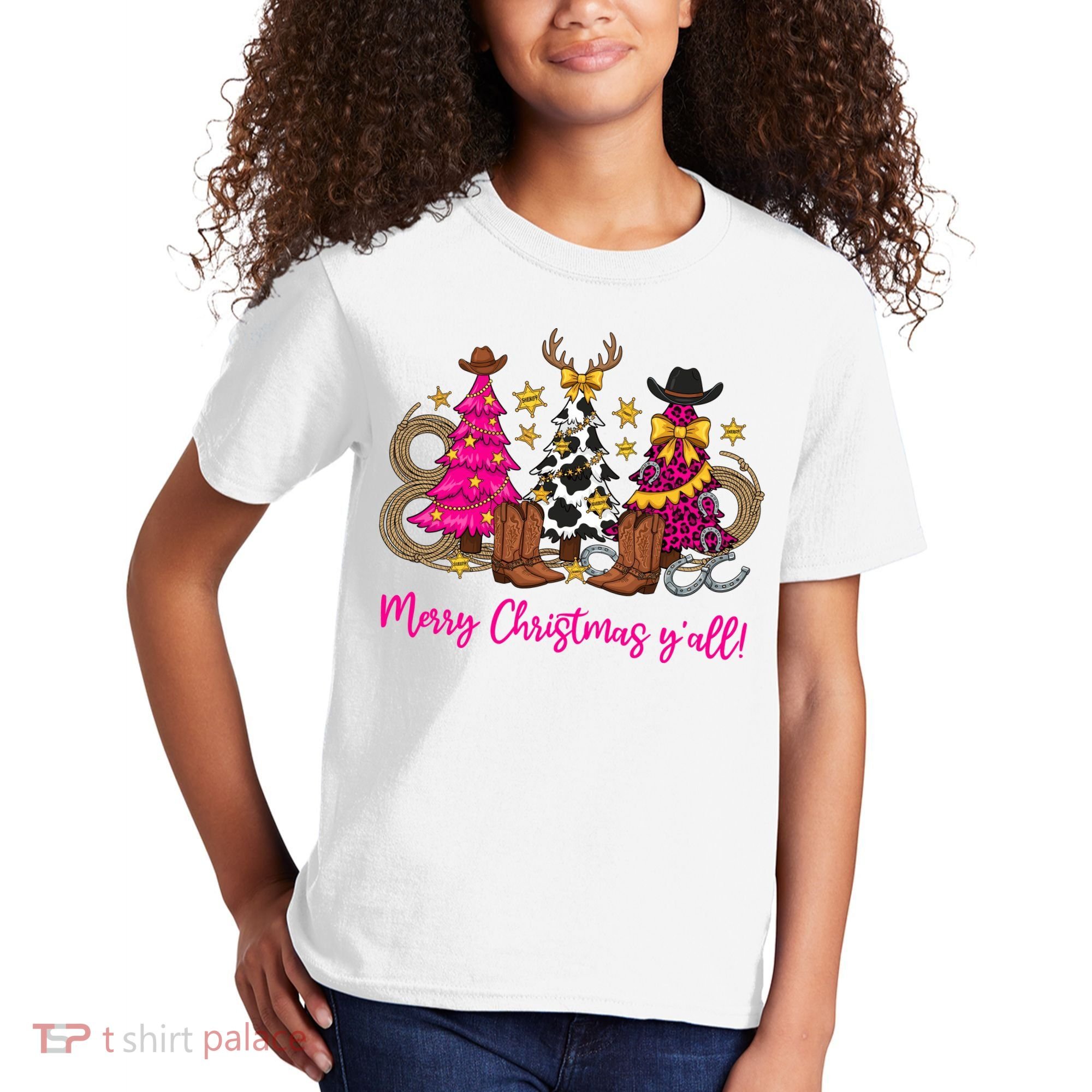 Cowgirl Merry Christmas Y'all Kids T-Shirt