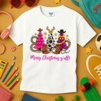 Cowgirl Merry Christmas Y'all Kids T-Shirt thumb 3
