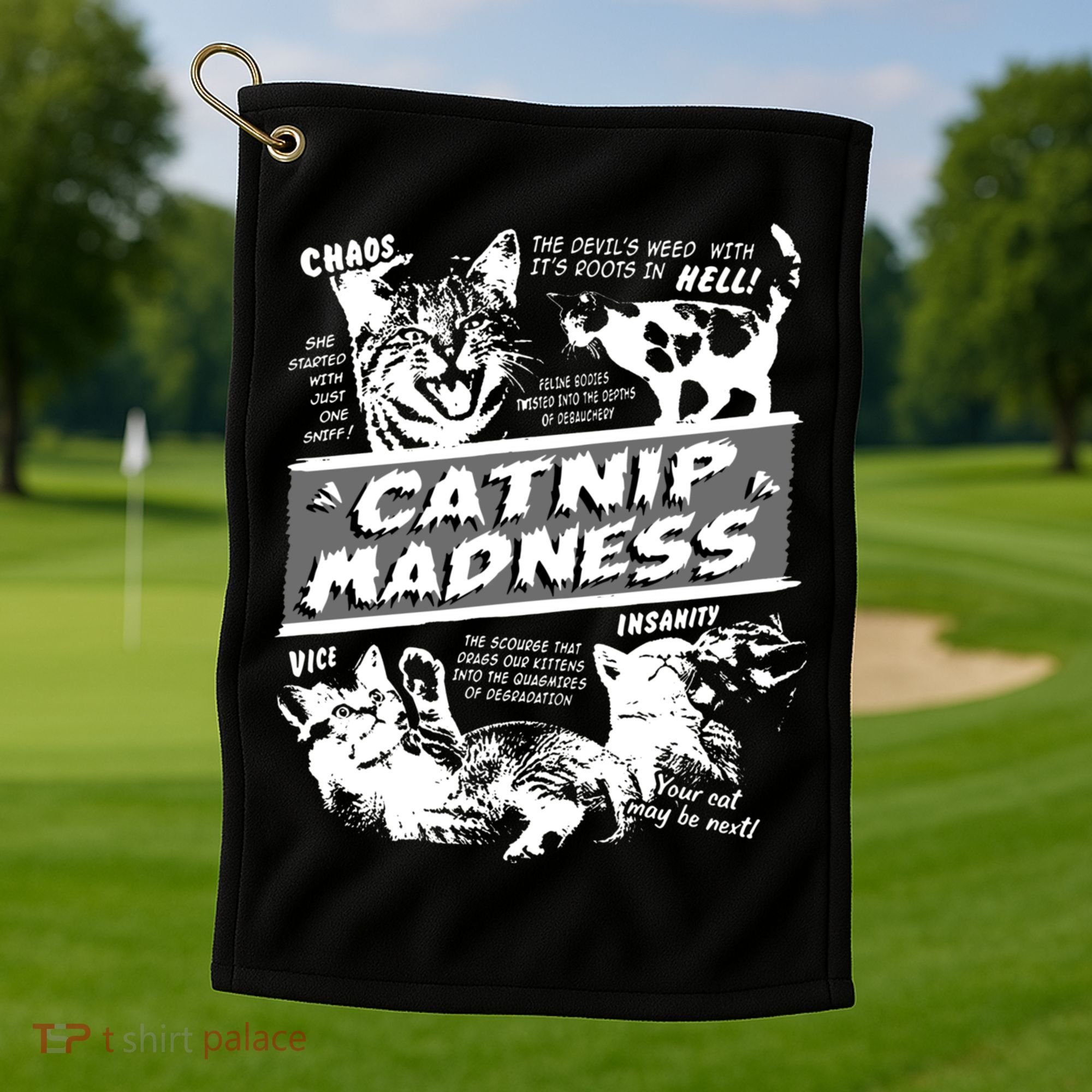 Catnip Madness Cute Kitten Funny Cat Pet Humor Golf Towel