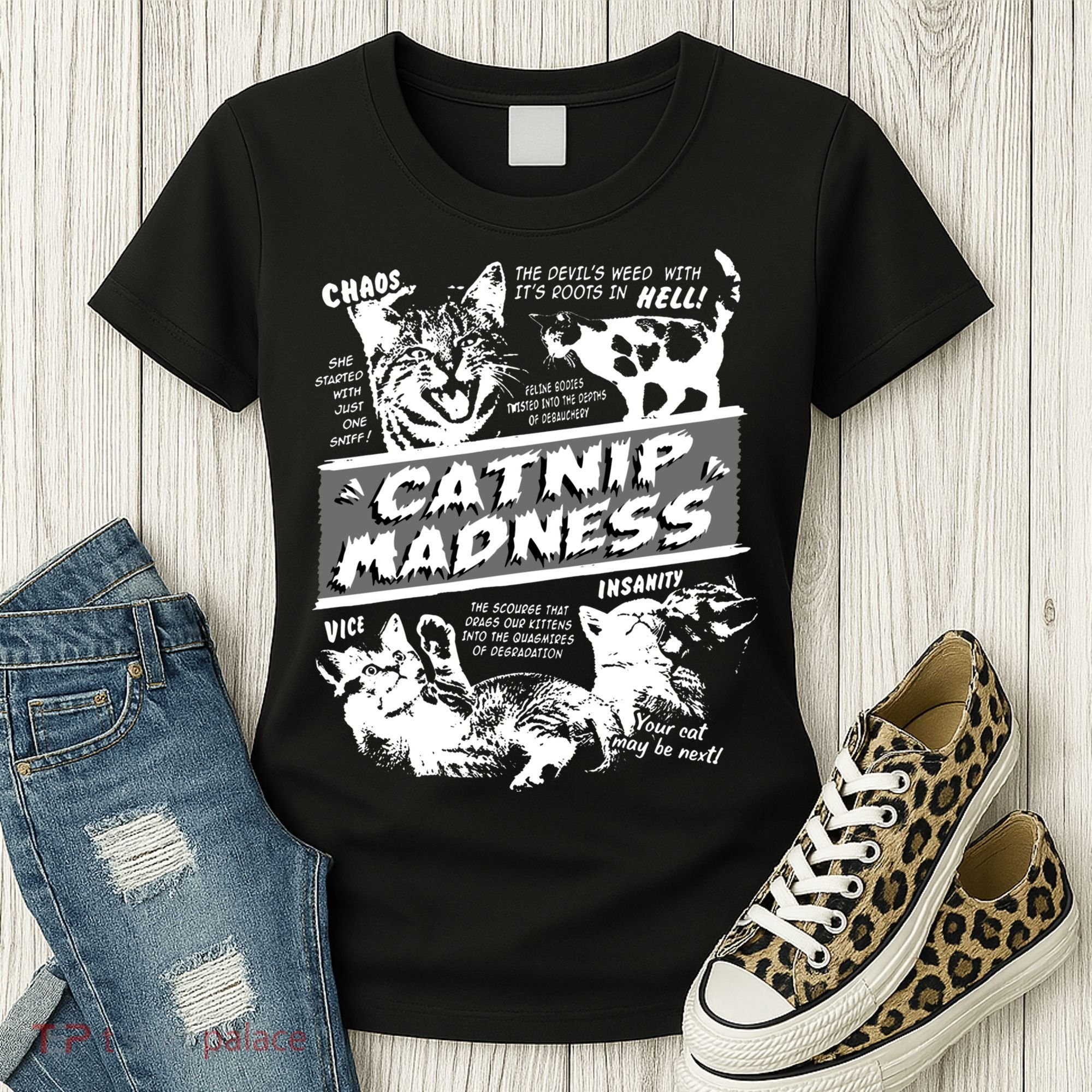 Catnip Madness Cute Kitten Funny Cat Pet Humor Women's T-Shirt