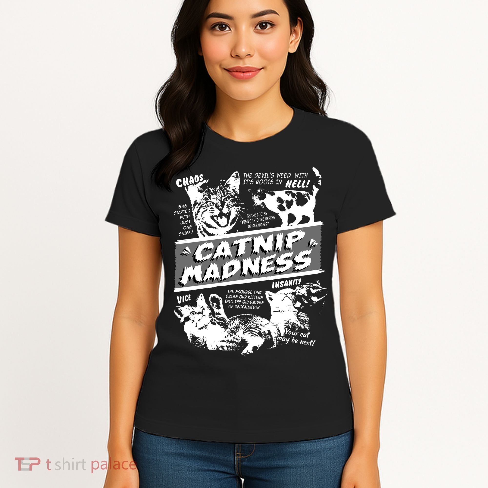 Catnip Madness Cute Kitten Funny Cat Pet Humor Women's T-Shirt