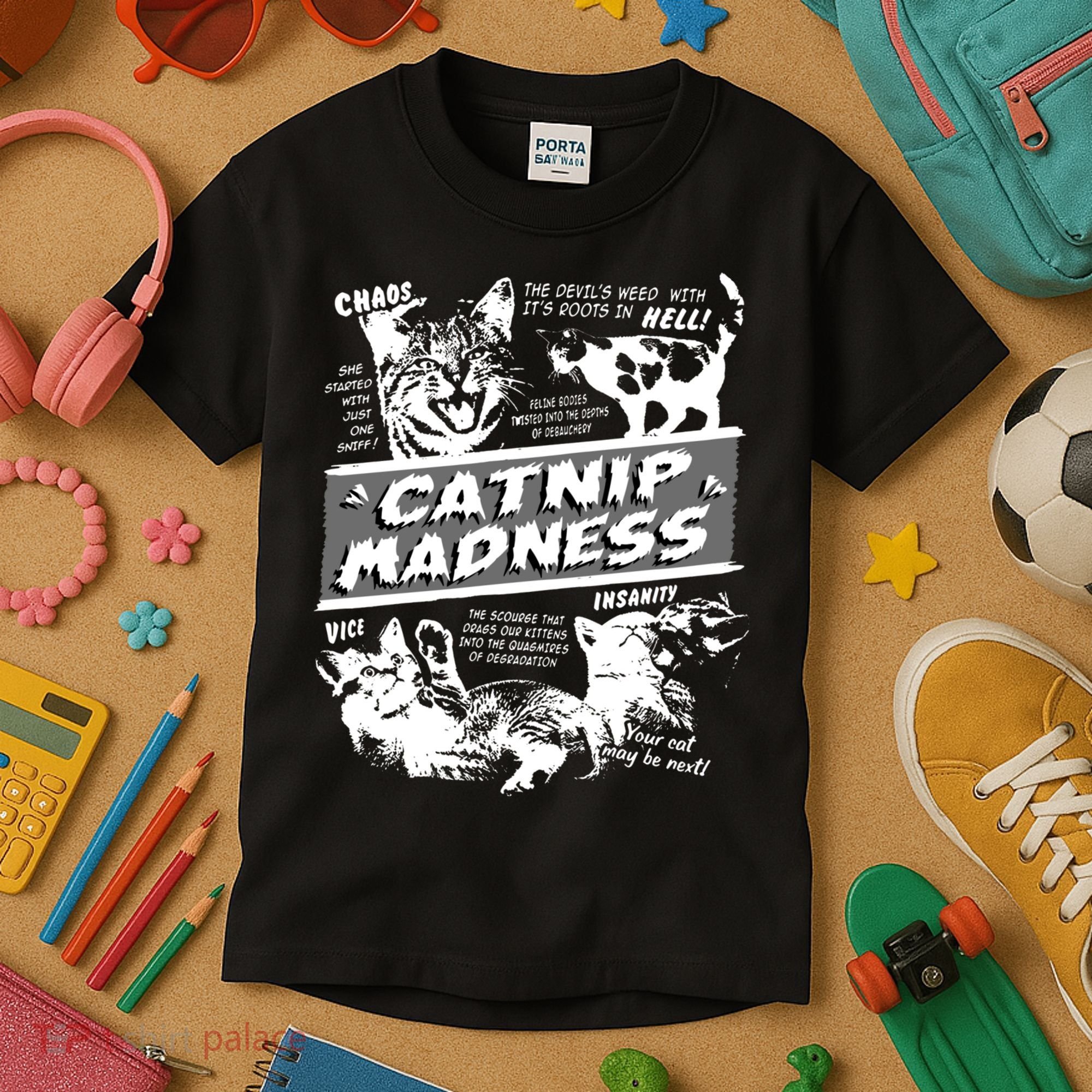 Catnip Madness Cute Kitten Funny Cat Pet Humor Kids T-Shirt