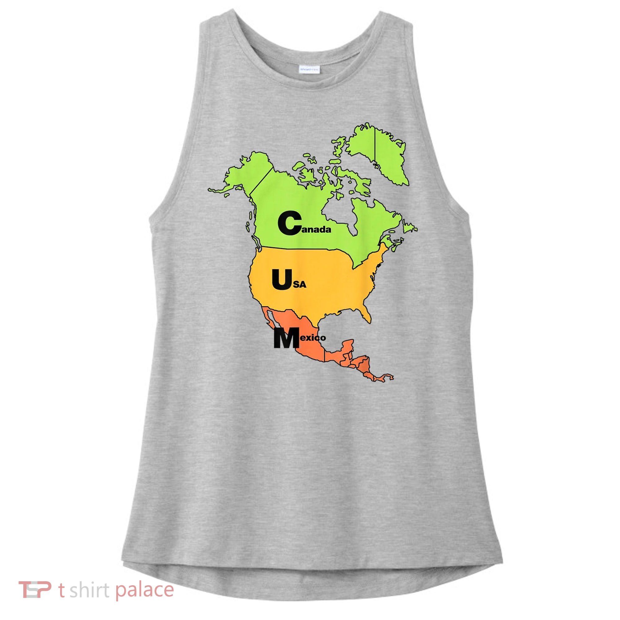 Cum Map Canada Usa And Mexico Ladies PosiCharge Tri-Blend Wicking Tank