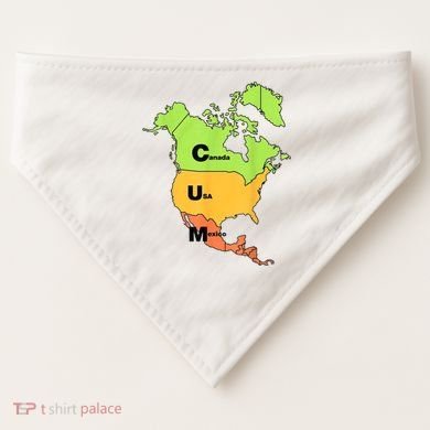 Cum Map Canada Usa And Mexico USA-Made Doggie Bandana
