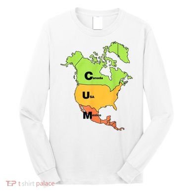 Cum Map Canada Usa And Mexico Long Sleeve Shirt