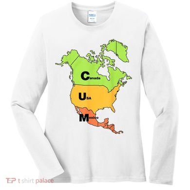Cum Map Canada Usa And Mexico Women's Long Sleeve Shirt