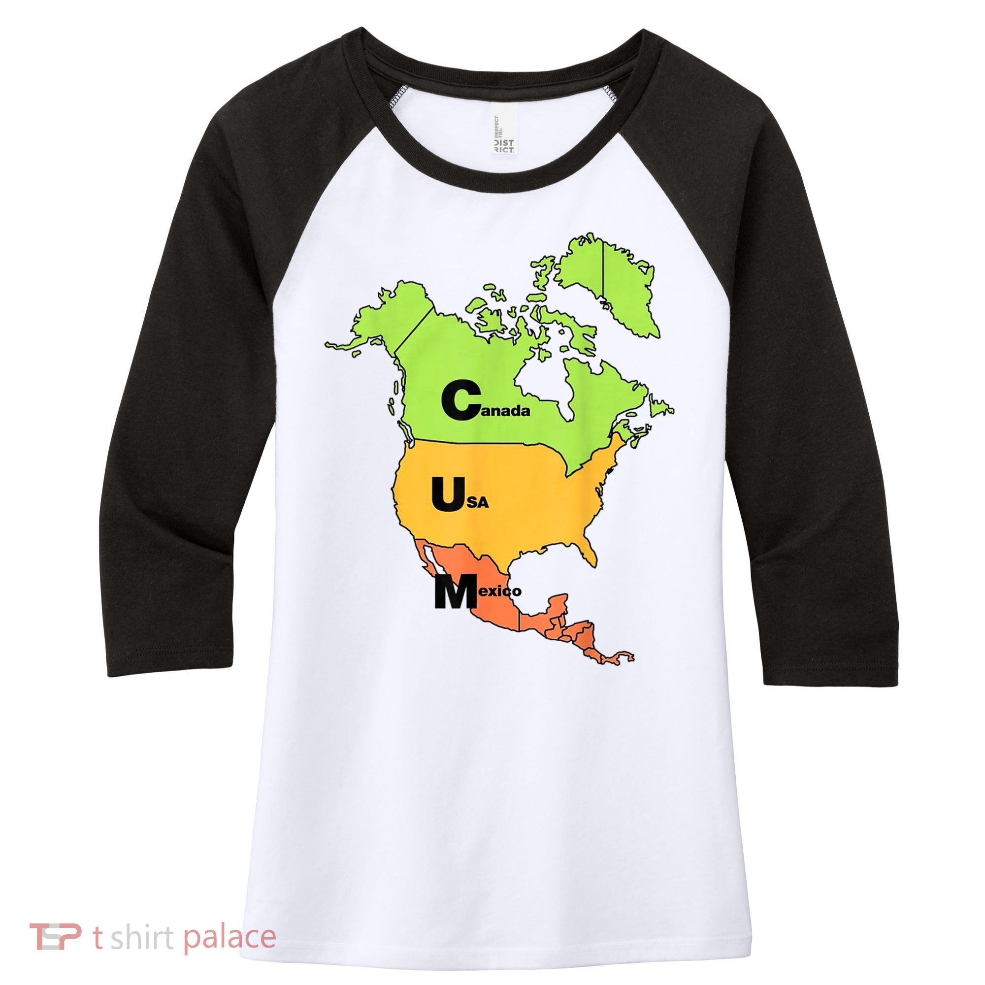 Cum Map Canada Usa And Mexico Women's Tri-Blend 3/4-Sleeve Raglan Shirt