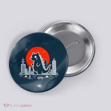 Catzilla Monster Cat Memes Retro Japan Kawaii Kaiju Button