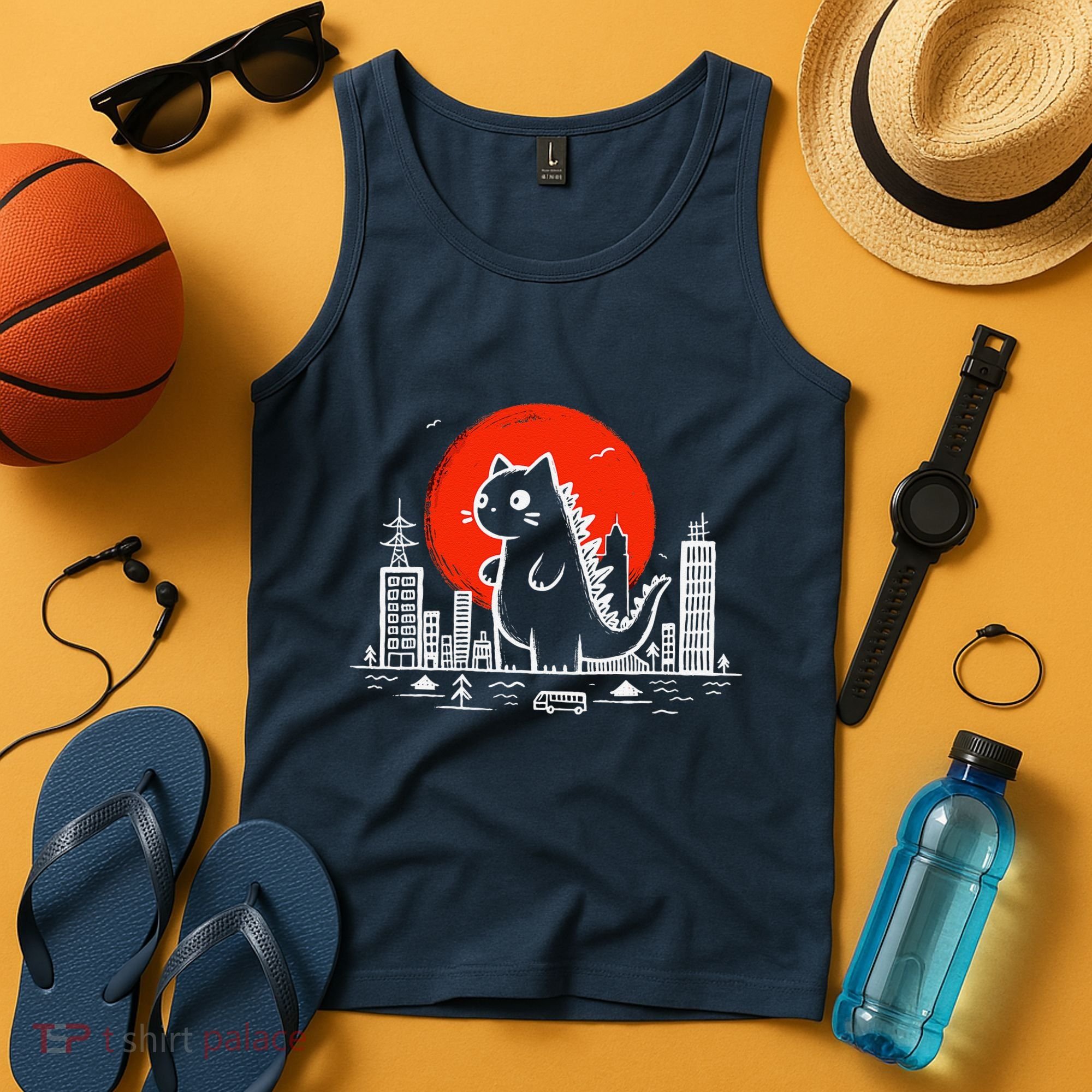 Catzilla Monster Cat Memes Retro Japan Kawaii Kaiju Tank Top