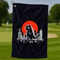 Catzilla Monster Cat Memes Retro Japan Kawaii Kaiju Golf Towel thumb 1