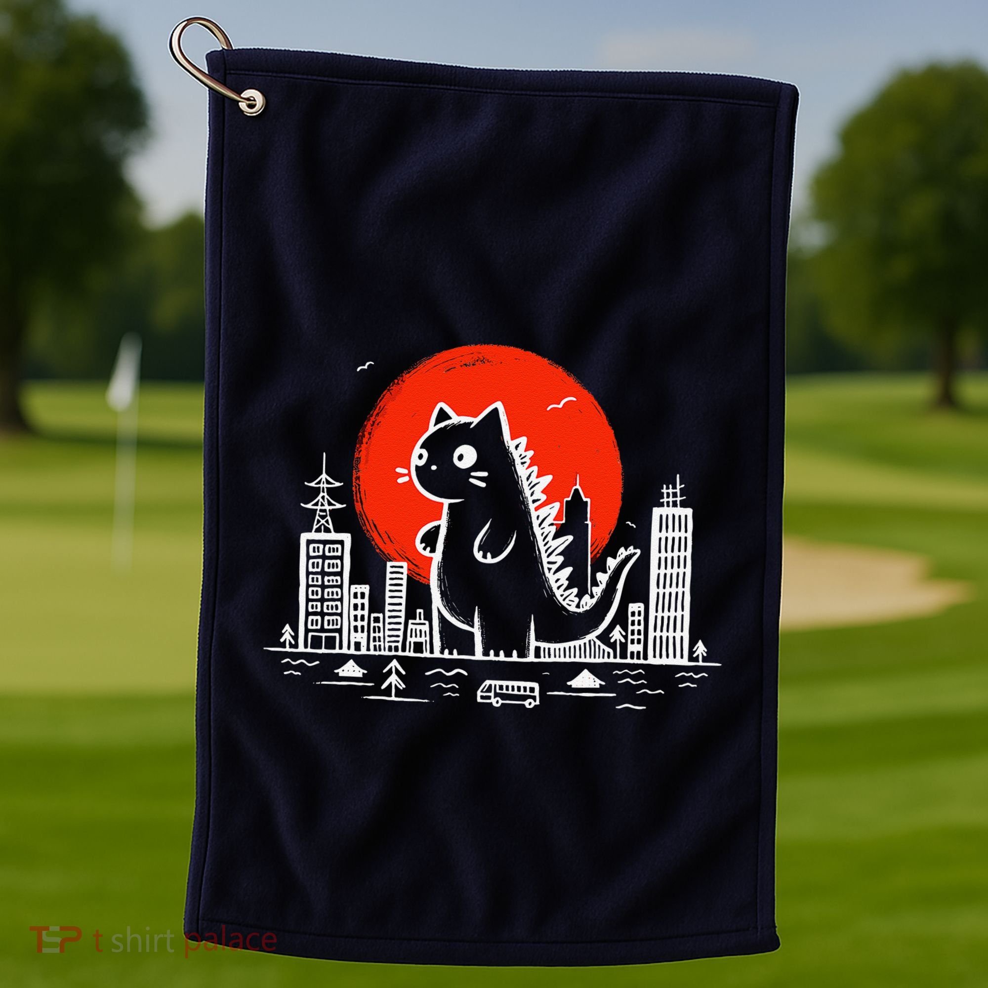 Catzilla Monster Cat Memes Retro Japan Kawaii Kaiju Golf Towel