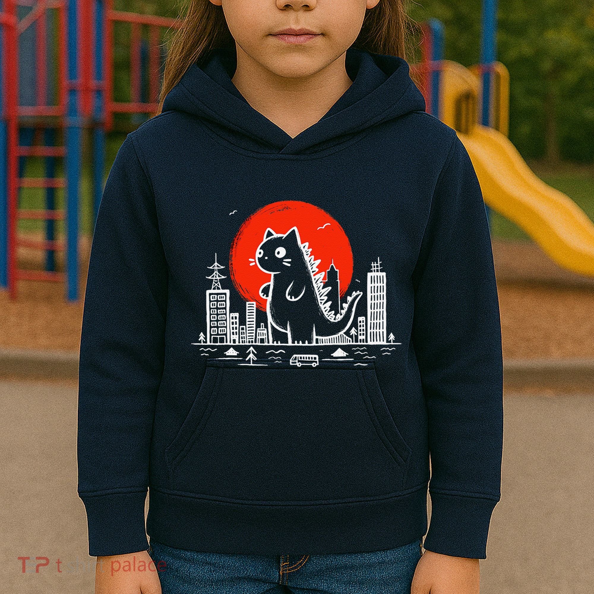 Catzilla Monster Cat Memes Retro Japan Kawaii Kaiju Kids Hoodie