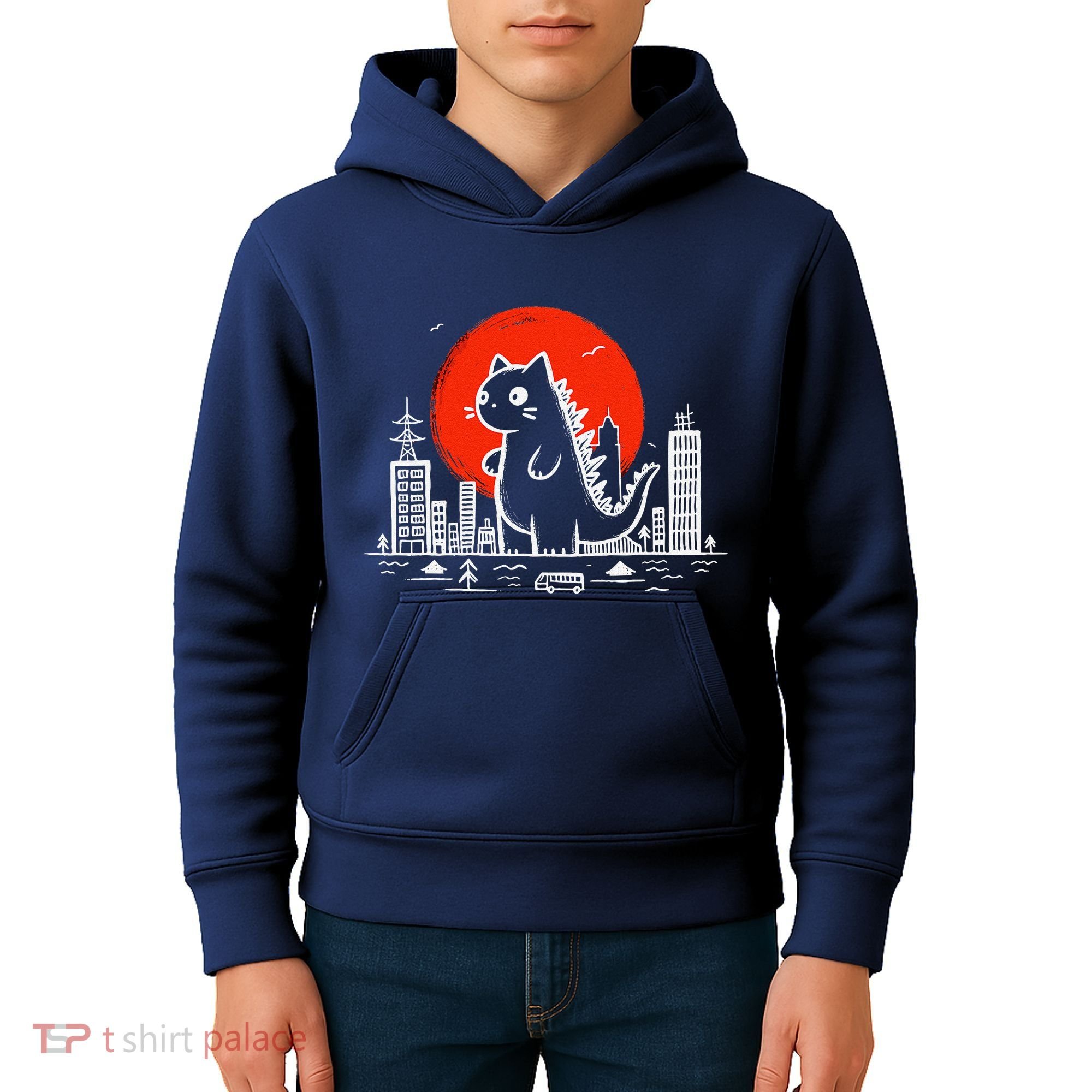 Catzilla Monster Cat Memes Retro Japan Kawaii Kaiju Kids Hoodie
