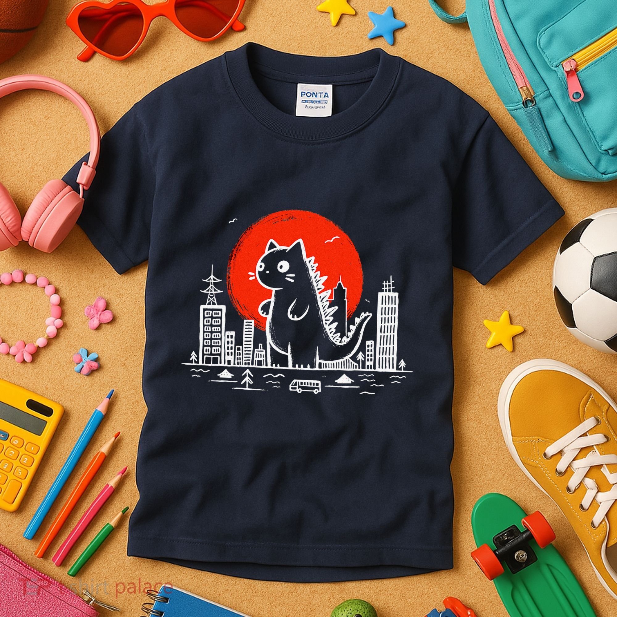 Catzilla Monster Cat Memes Retro Japan Kawaii Kaiju Kids T-Shirt