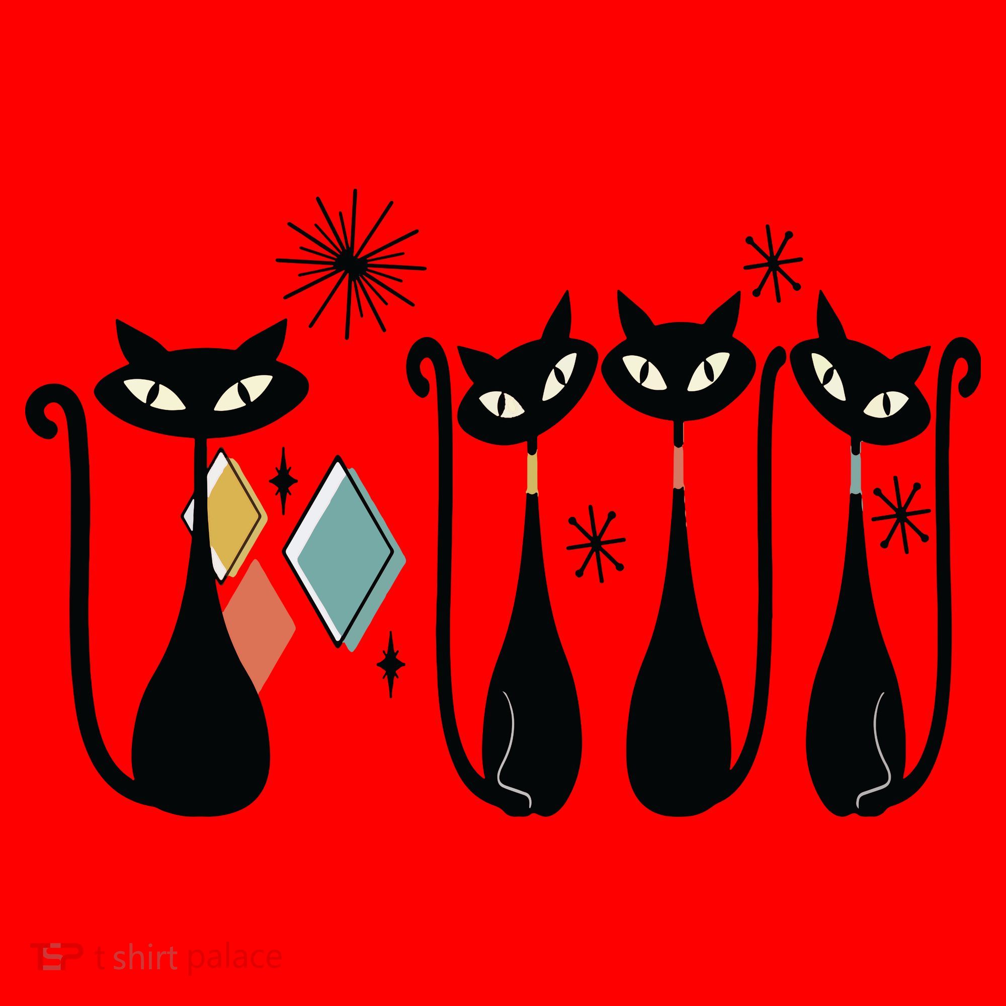 Cat Mid Century Cats 50s Cats Atomic Cats Santa Hat