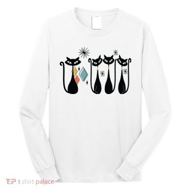Cat Mid Century Cats 50s Cats Atomic Cats Long Sleeve Shirt