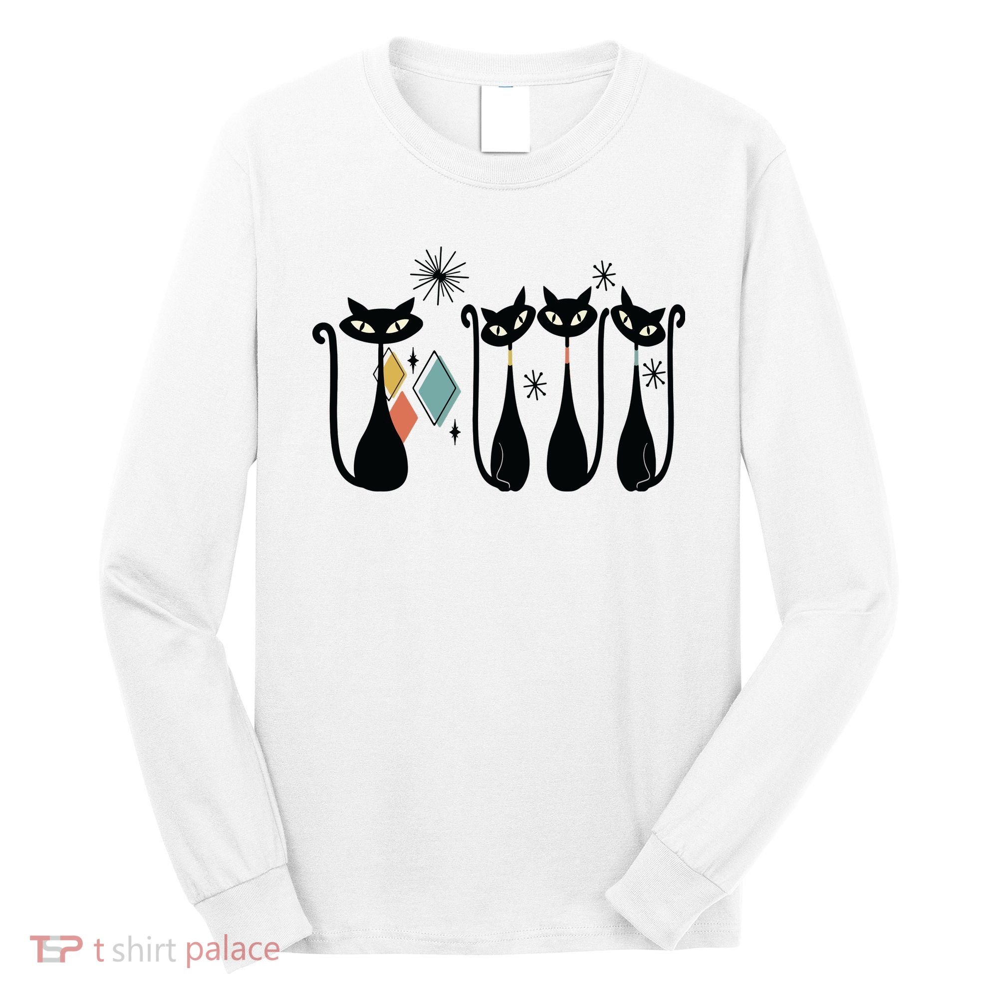 Cat Mid Century Cats 50s Cats Atomic Cats Long Sleeve Shirt