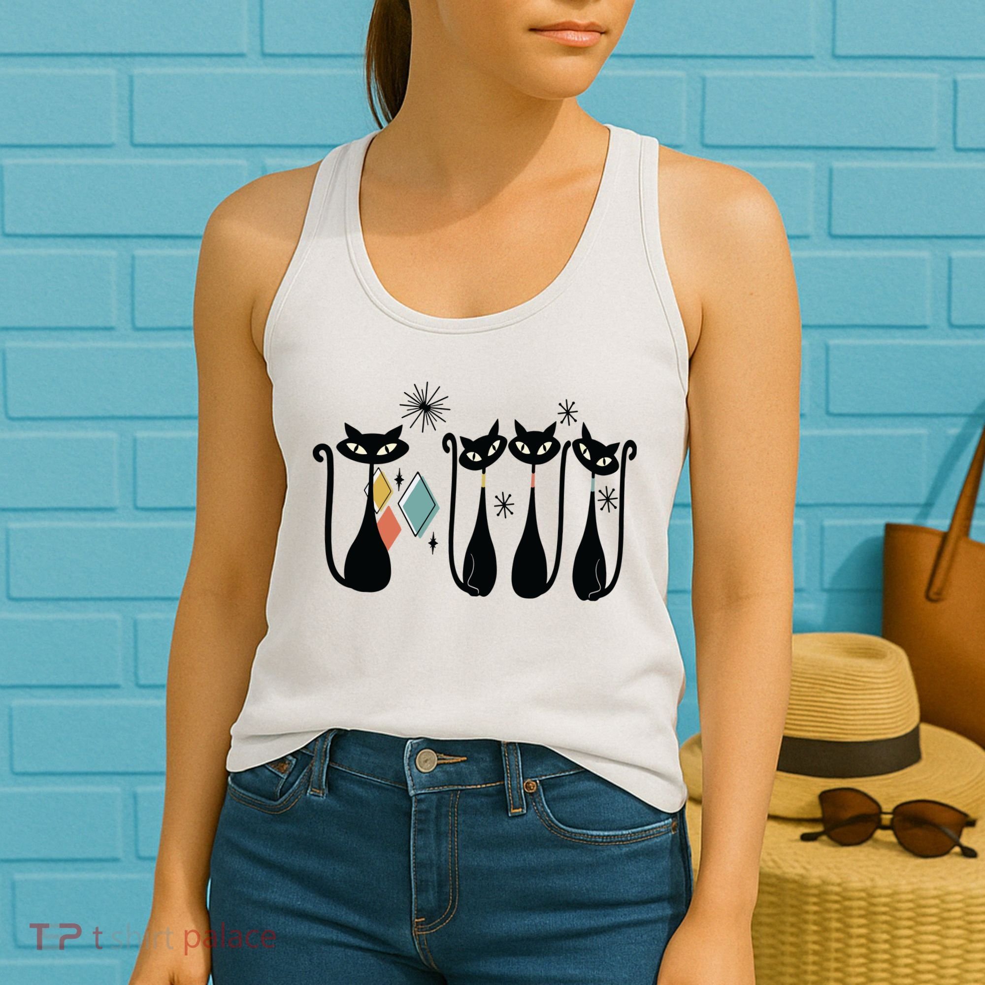 Cat Mid Century Cats 50s Cats Atomic Cats Women's Tank Top