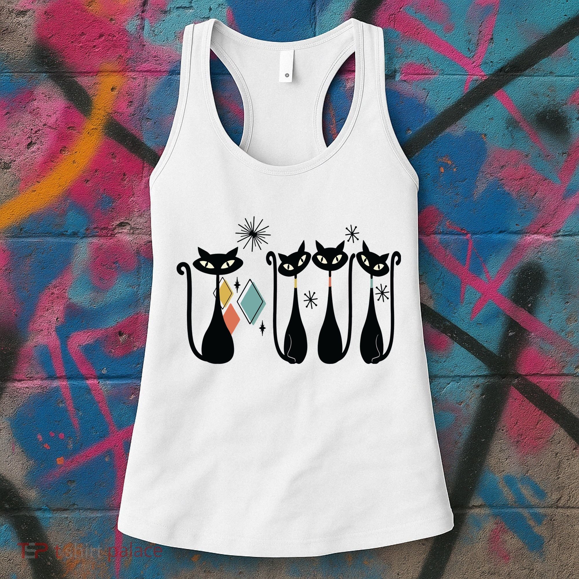 Cat Mid Century Cats 50s Cats Atomic Cats Women's Tank Top