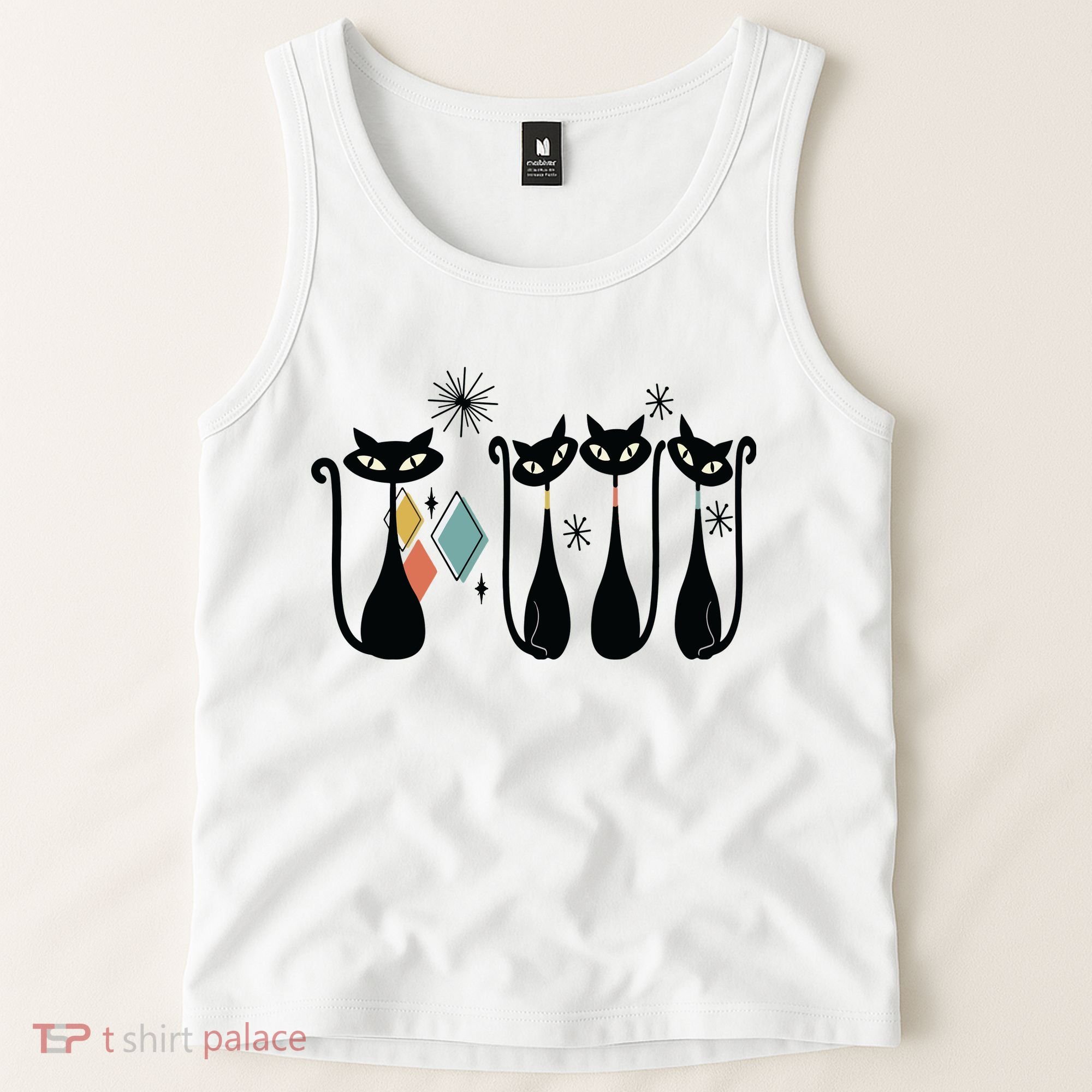 Cat Mid Century Cats 50s Cats Atomic Cats Tank Top