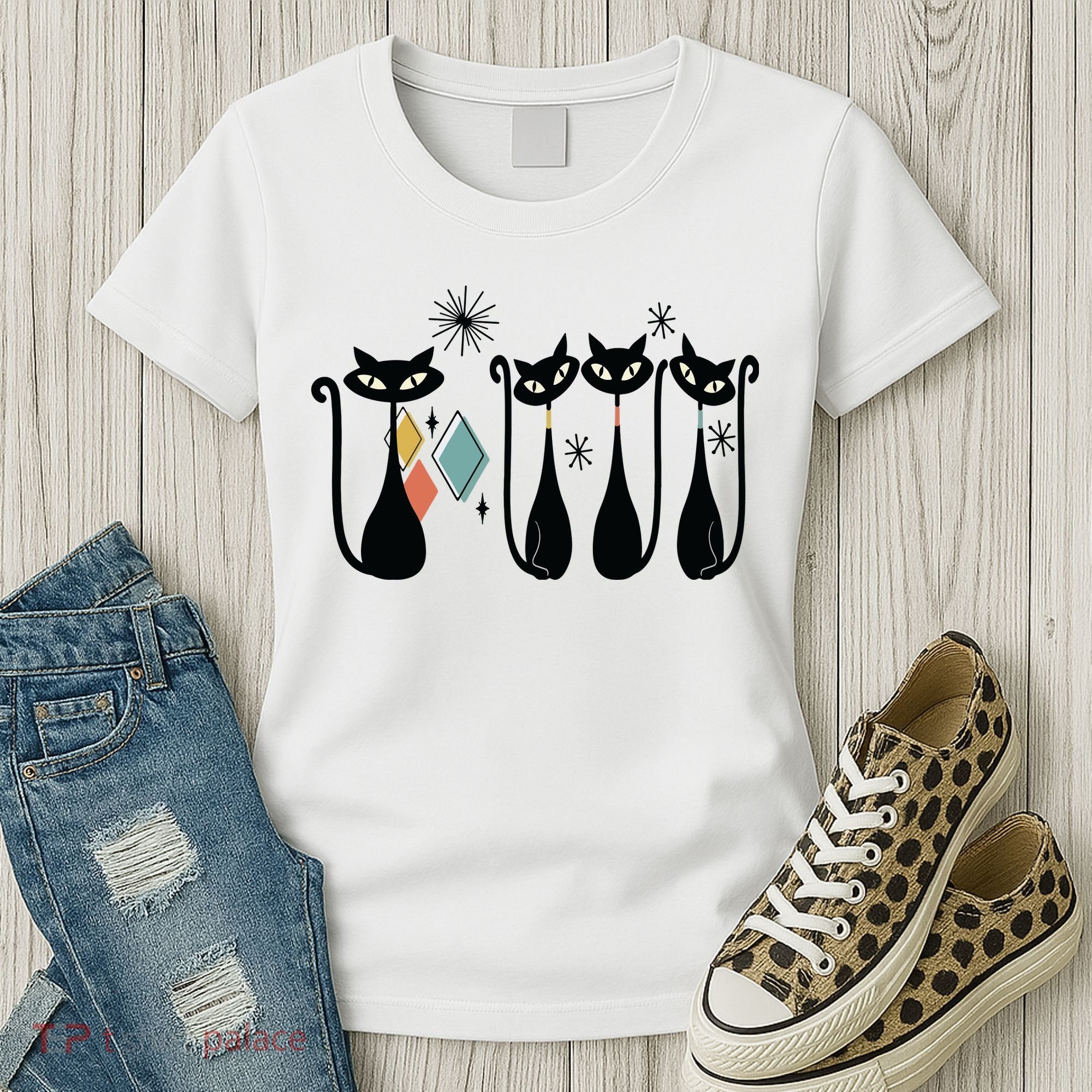Cat Mid Century Cats 50s Cats Atomic Cats Women's T-Shirt