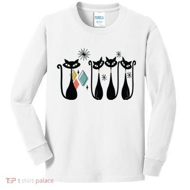 Cat Mid Century Cats 50s Cats Atomic Cats Kids Long Sleeve Shirt