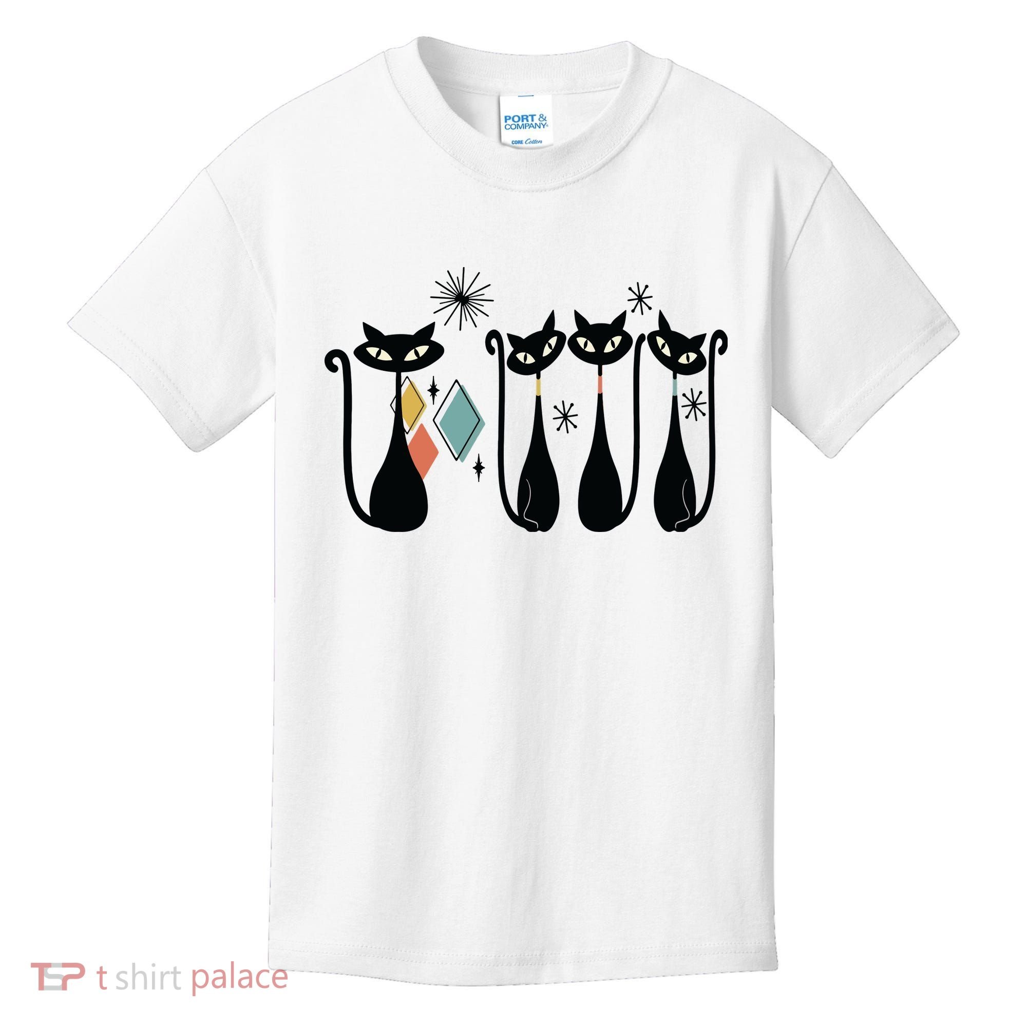 Cat Mid Century Cats 50s Cats Atomic Cats Kids T-Shirt