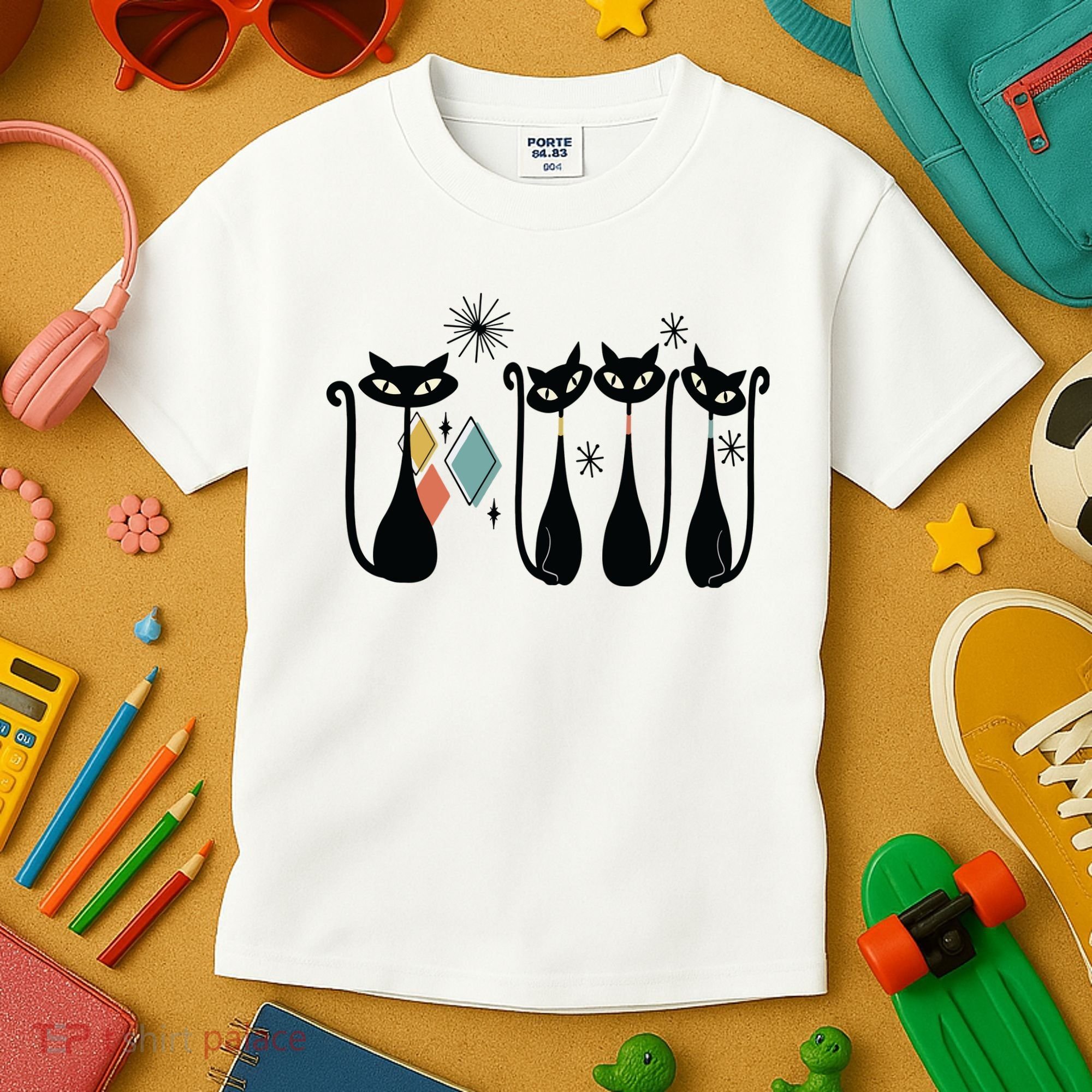 Cat Mid Century Cats 50s Cats Atomic Cats Kids T-Shirt