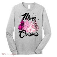 Cute Merry Christmas Pink Pattern Christmas Pine Trees Long Sleeve Shirt thumb 0